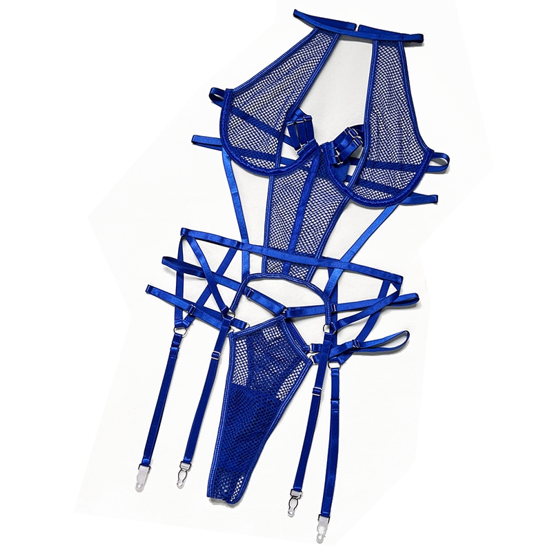 Both Mesh Sexy Strappy Bandage Bodysuit Women Lingerie
