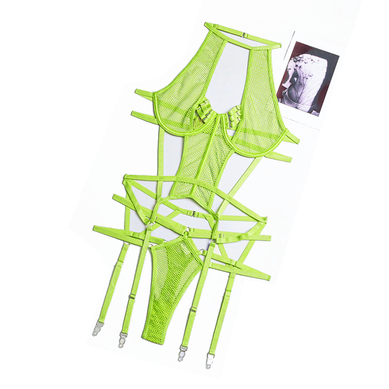 Both Mesh Sexy Strappy Bandage Bodysuit Women Lingerie