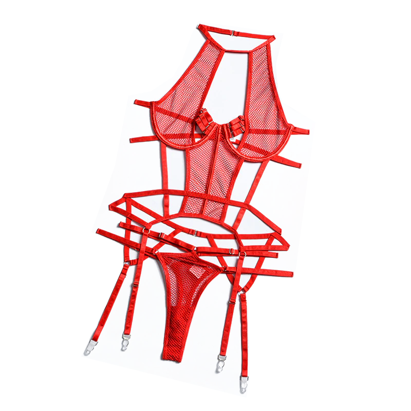 Both Mesh Sexy Strappy Bandage Bodysuit Women Lingerie