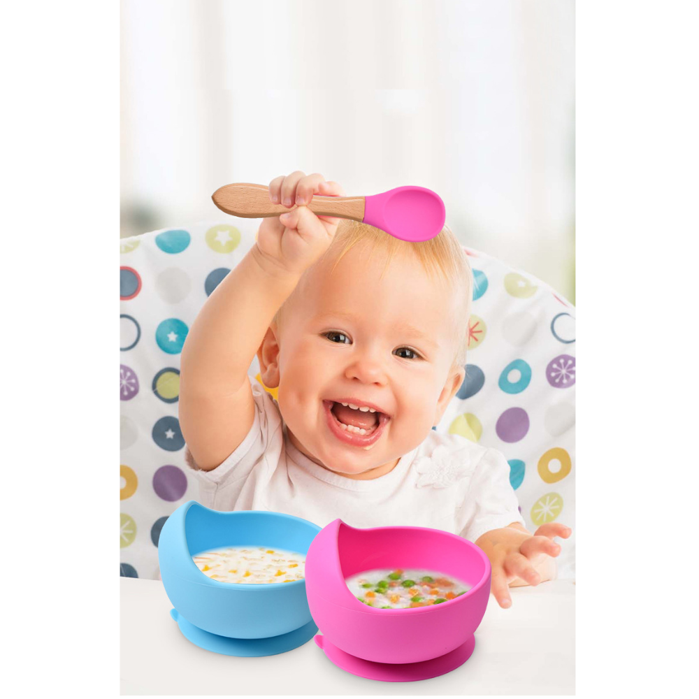 Silicone Little One Feeding Bowl Tableware For Kids Waterproof Suction With Spoon