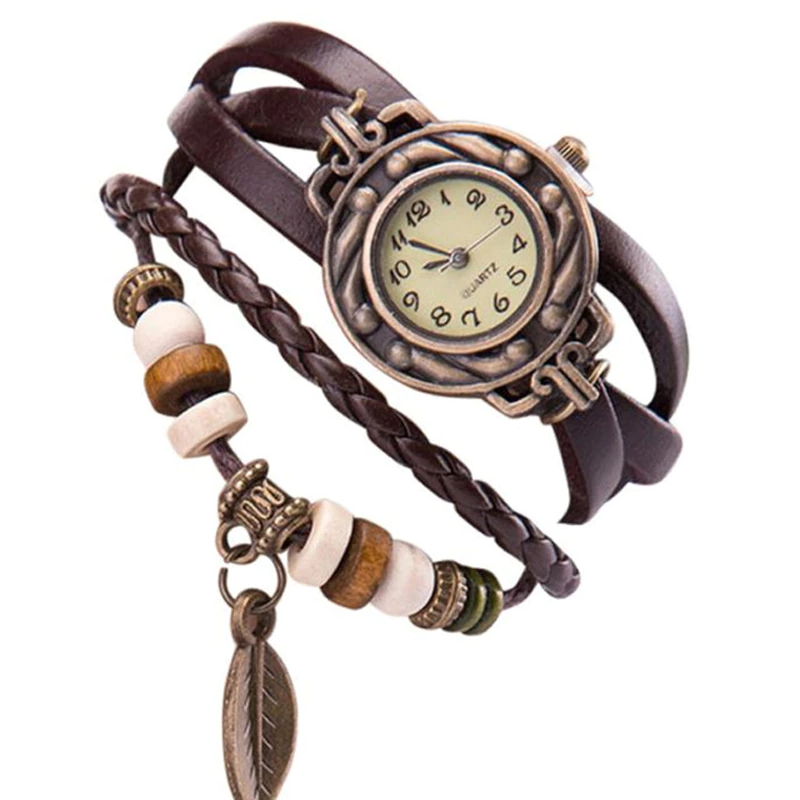 Veile Studios Tree Leaf Braid Bracelet Watch Brown