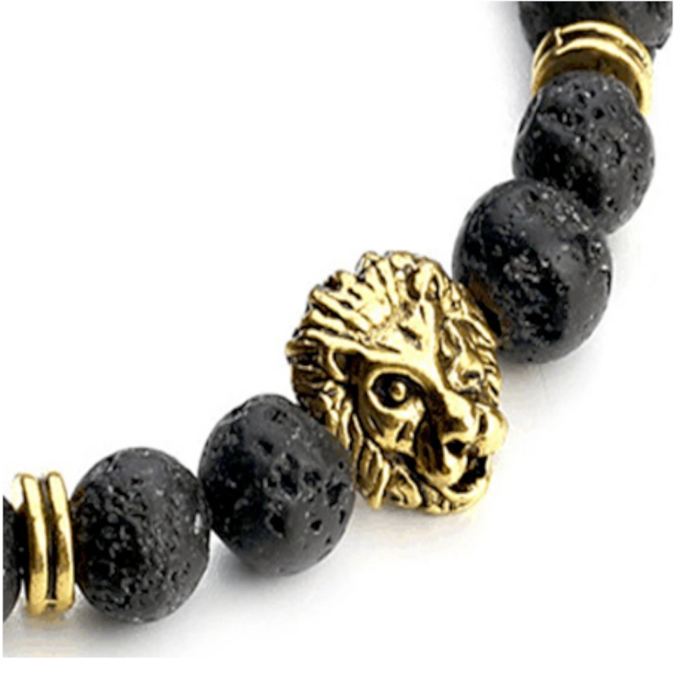 Veile Studios Bracelets Bangles Volcanic Stone Lion Head Charm Natural Semi Precious Beads