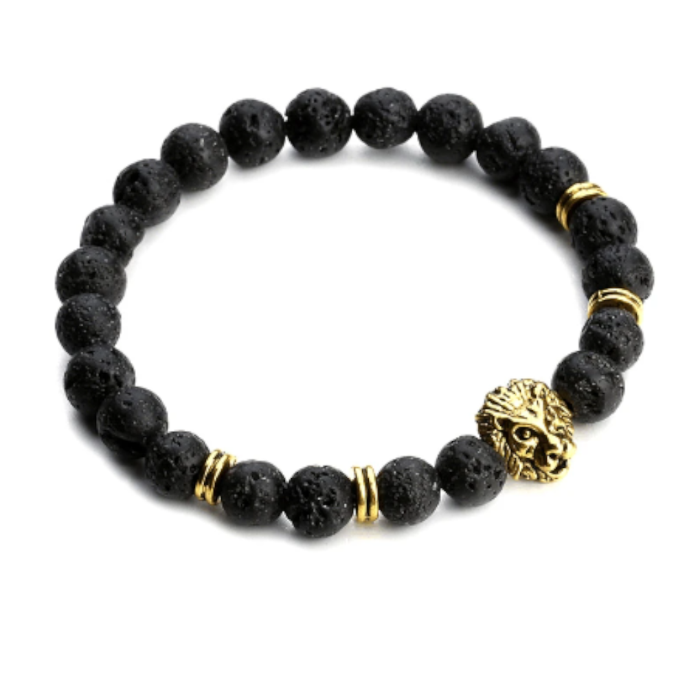 Veile Studios Bracelets Bangles Volcanic Stone Lion Head Charm Natural Semi Precious Beads
