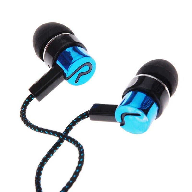 Universal 3.5Mm Stereo Mobile Phone Headphones Braided Wiring In Ear Headset Blue