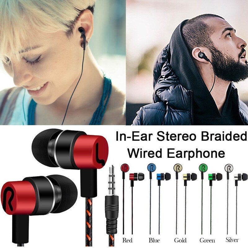 Universal 3.5Mm Stereo Mobile Phone Headphones Braided Wiring In Ear Headset Blue
