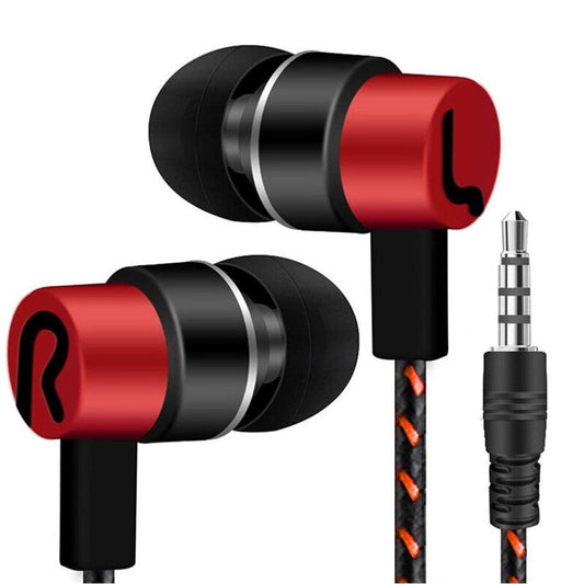 Universal 3.5Mm Stereo Mobile Phone Headphones Braided Wiring In Ear Headset Red