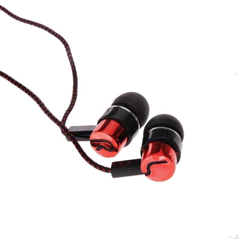Universal 3.5Mm Stereo Mobile Phone Headphones Braided Wiring In Ear Headset Red