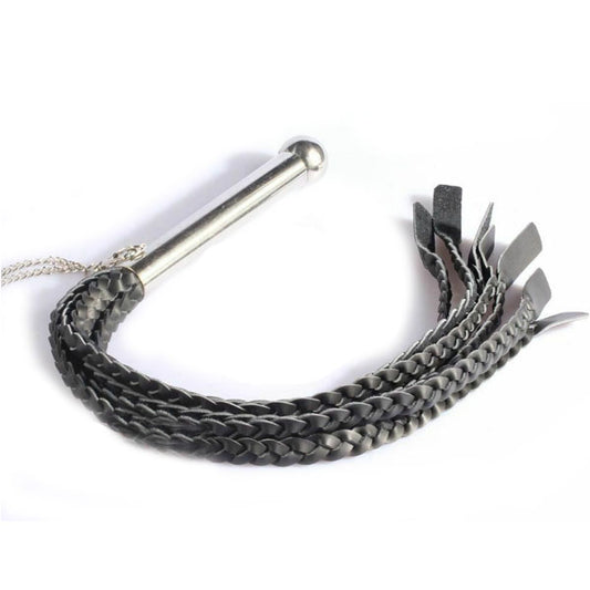 Braided Leather Flogger Metal Handle Impact Play Spanking Whip Bdsm