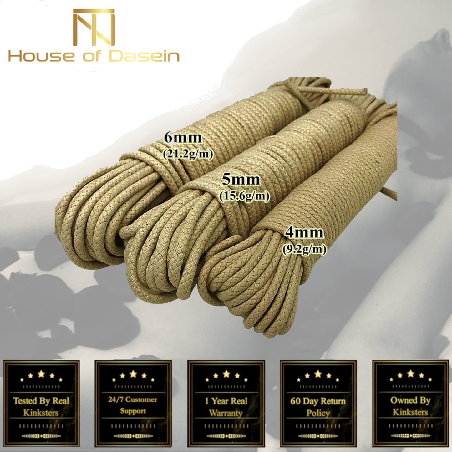 Braided Waxed Cotton 4 / 5 6 8Mm Strong Shibari Bondage Rope Bdsm