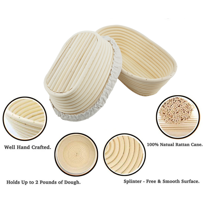 Banneton Brotform Dough Rattan Bread Proofing Basket With Cloth Cover 28X14x8cm