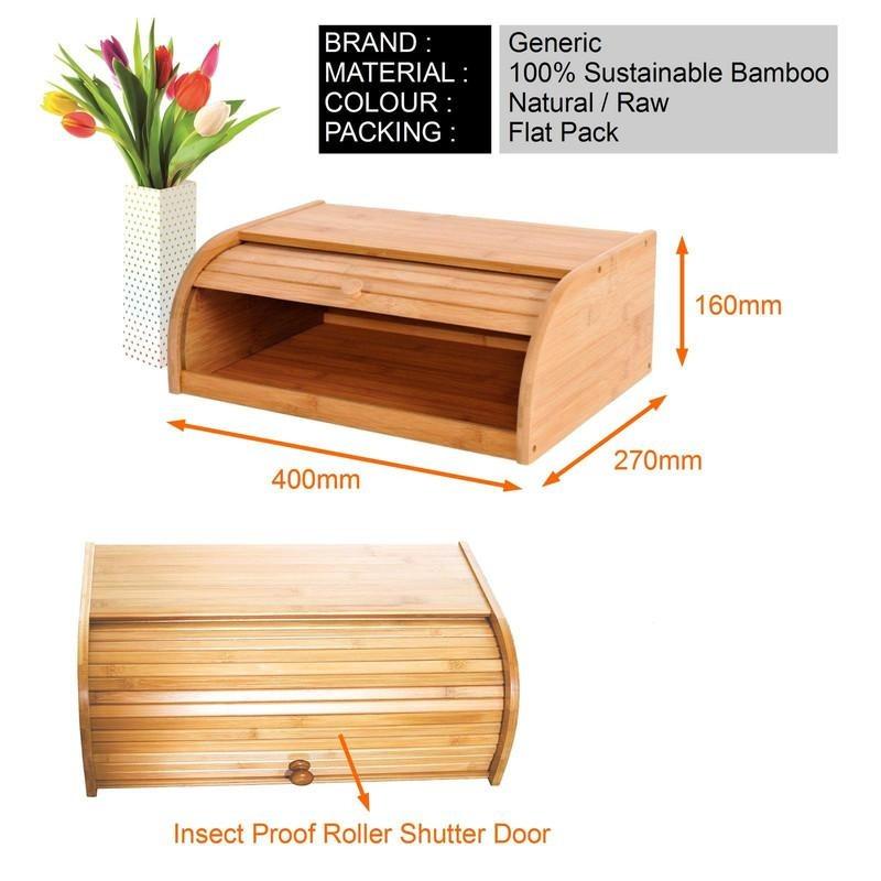 Eco Friendly Bamboo Bread Bin Roll Up Kitchen Storage Box