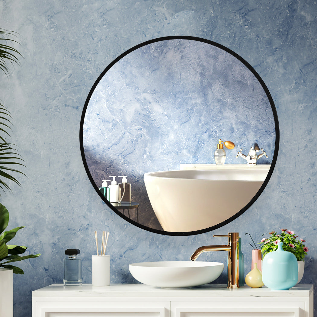 Black Wall Mirror Round Shaped Bathroom Makeup Medium 60Cm