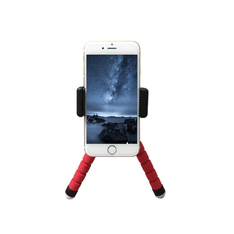 Bt Remote Control Mini Flexible Sponge Octopus Tripod For Smartphone Red