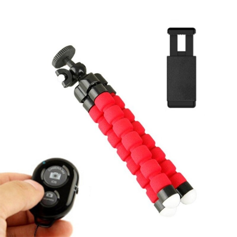 Bt Remote Control Mini Flexible Sponge Octopus Tripod For Smartphone Red