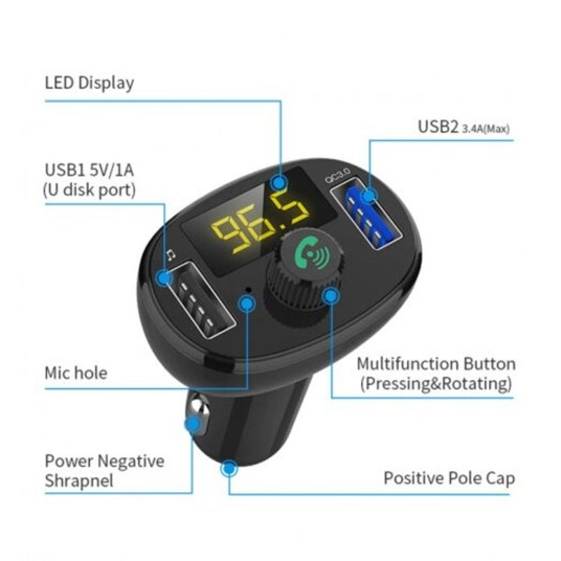 Bt23 Bluetooth Mp3 Player Fm Transmitter Qc3.0 Dual Usb Charging Mobile Handsfree