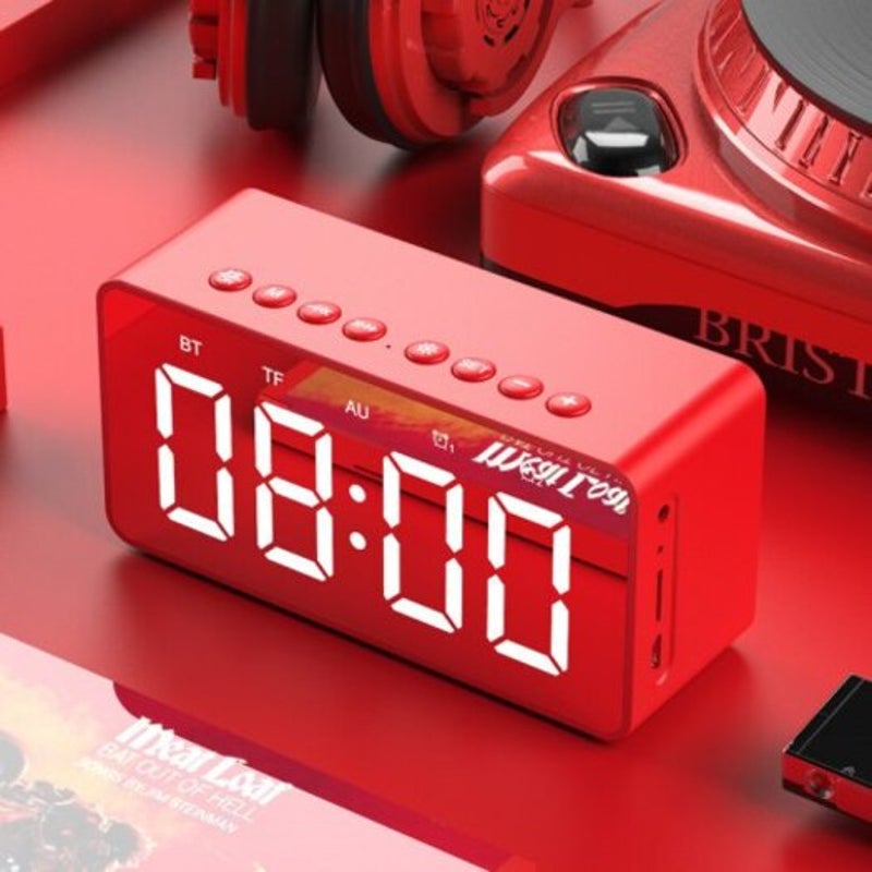 Bt506 Led Speaker Mirror Alarm Clock With Wireless Bluetooth For Office Bedroom Red