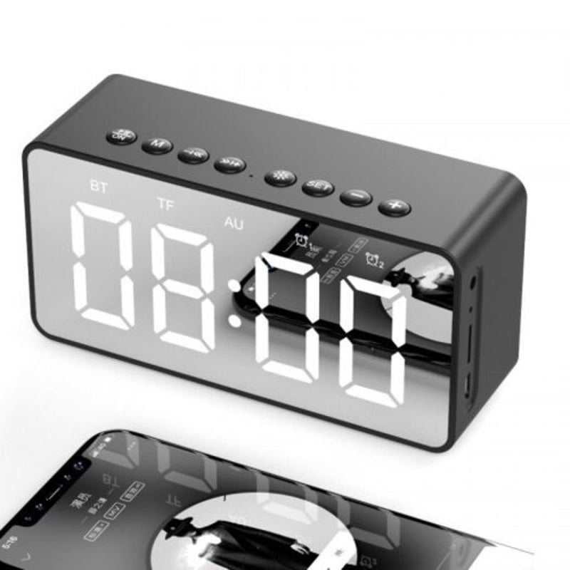 Bt506 Led Speaker Mirror Alarm Clock With Wireless Bluetooth For Office Bedroom Red