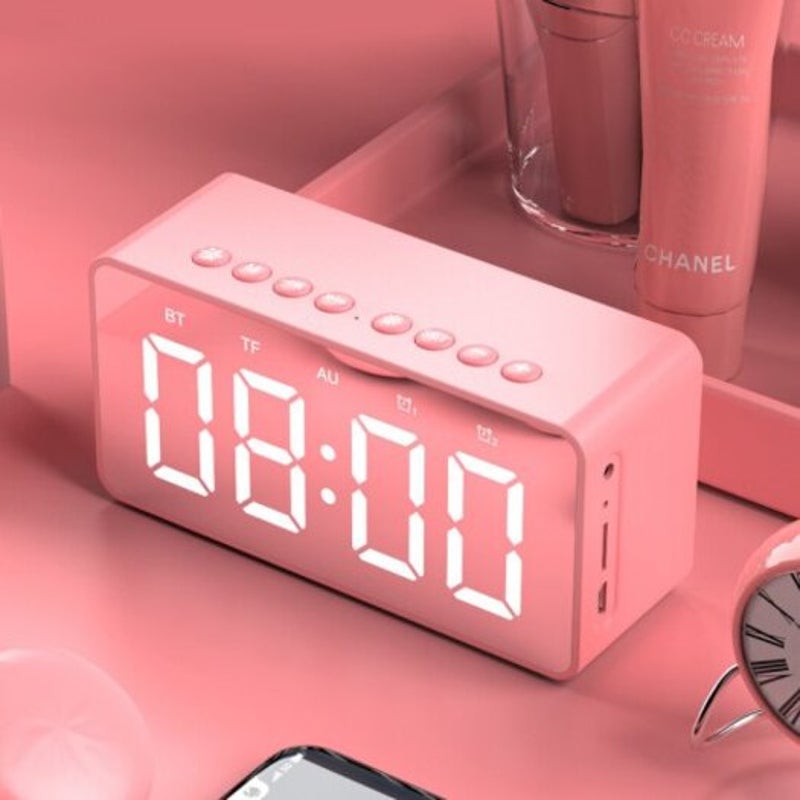 Bt506 Led Speaker Mirror Alarm Clock With Wireless Bluetooth For Office Bedroom Red
