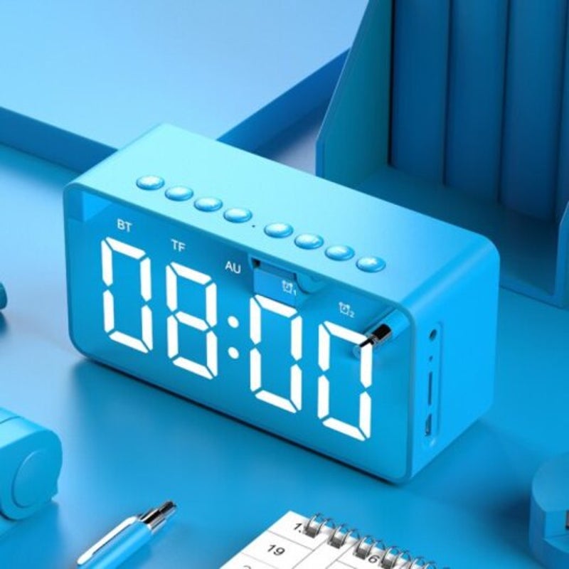 Bt506 Led Speaker Mirror Alarm Clock With Wireless Bluetooth For Office Bedroom Red