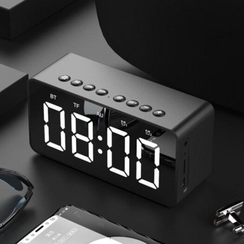 Bt506 Led Speaker Mirror Alarm Clock With Wireless Bluetooth For Office Bedroom Red