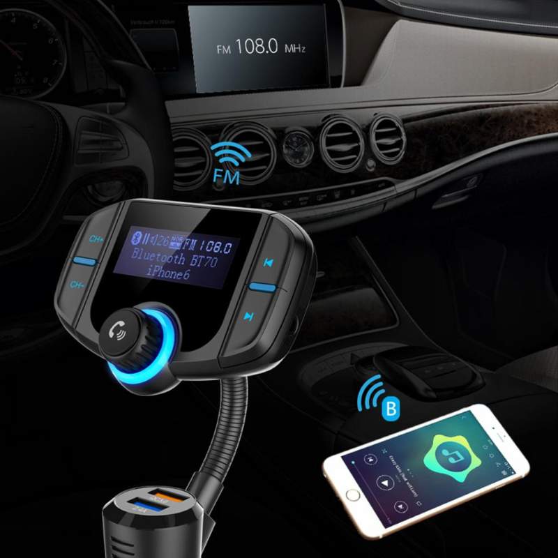 Bt70 Smart Bluetooth 4.2 Fm Transmitter Qc3.0 Quick Charge Mp3 Music Player Car Kit With 1.7 Inch Screen Support Hands F