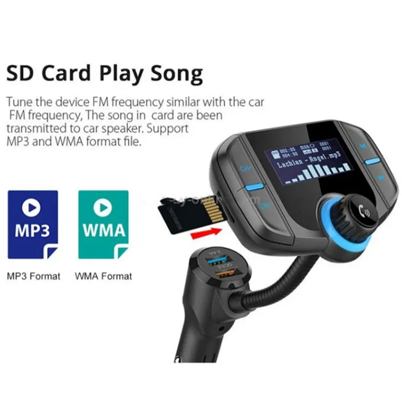 Bt70 Smart Bluetooth 4.2 Fm Transmitter Qc3.0 Quick Charge Mp3 Music Player Car Kit With 1.7 Inch Screen Support Hands F