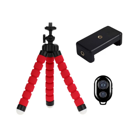 Bt Remote Control Mini Flexible Sponge Octopus Tripod For Smartphone Red