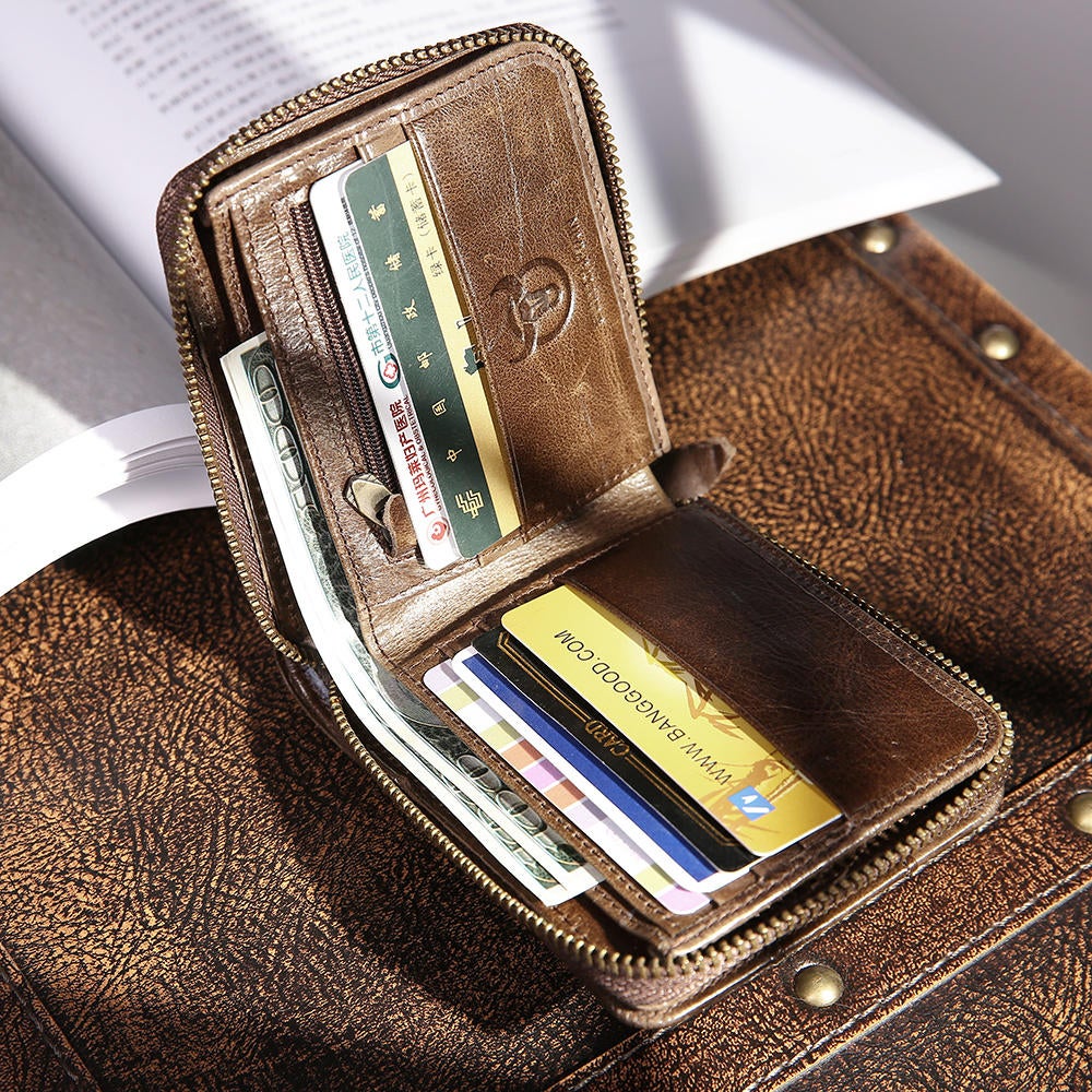 Bullcaptain Rfid Antimagnetic Leather 11 Card Slots Coin Bag For Men