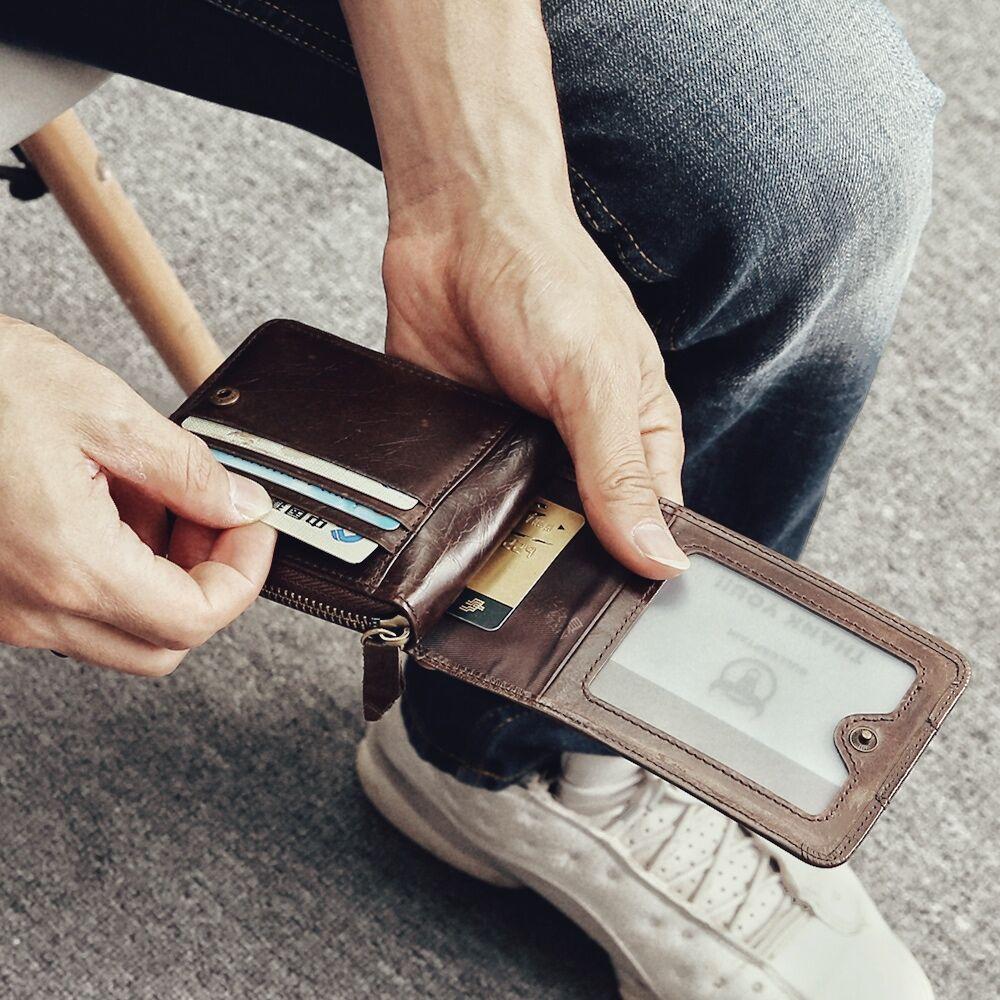 Bullcaptain Rfid Antimagnetic Leather 11 Card Slots Coin Bag For Men