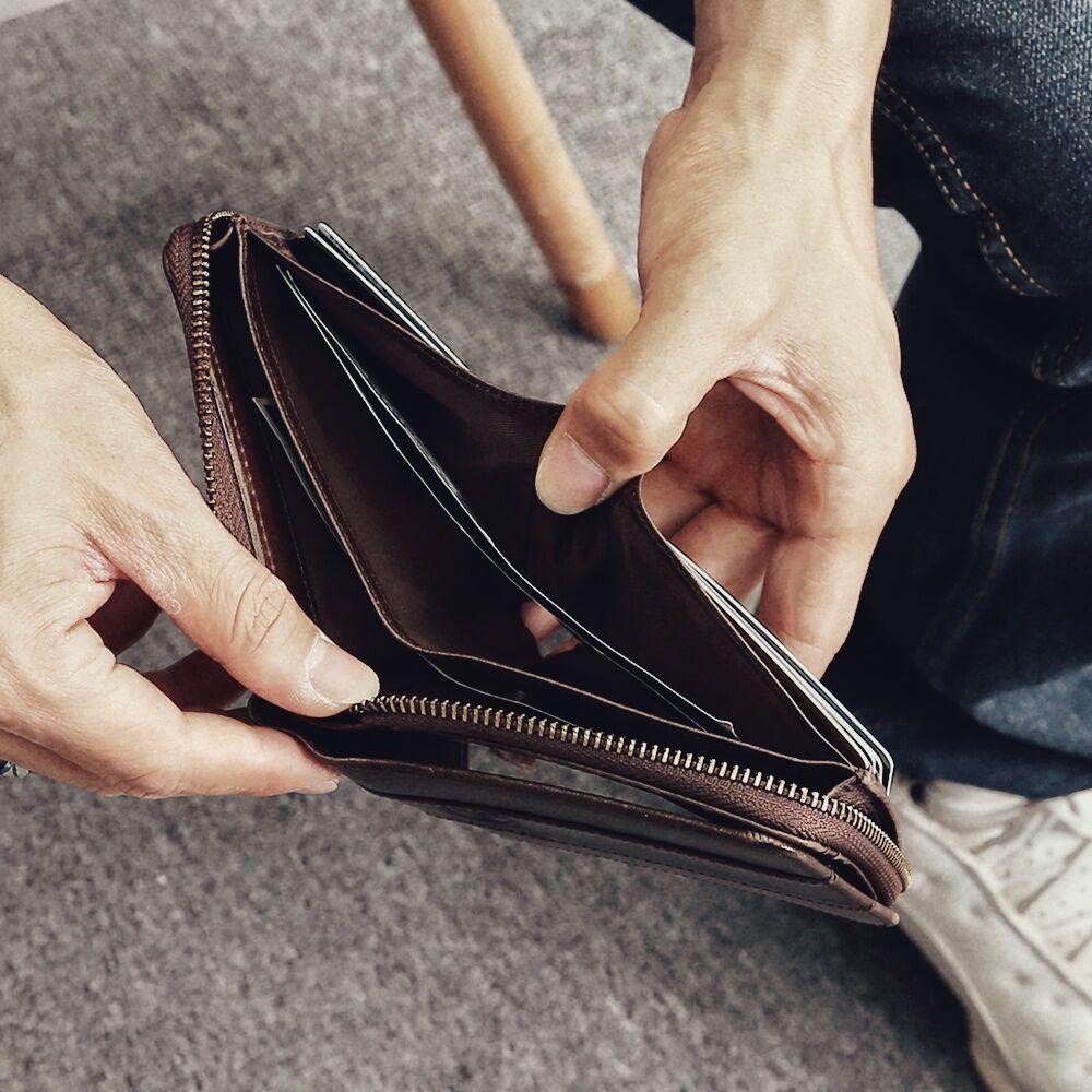 Bullcaptain Rfid Antimagnetic Leather 11 Card Slots Coin Bag For Men
