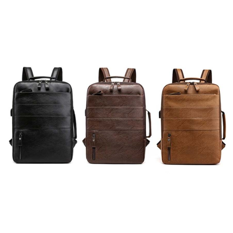 Business Backpacks For Men Waterproof Pu Leather Laptop Bag Large Capacity Usb Charging Rucksack Male Fashion Bagpack