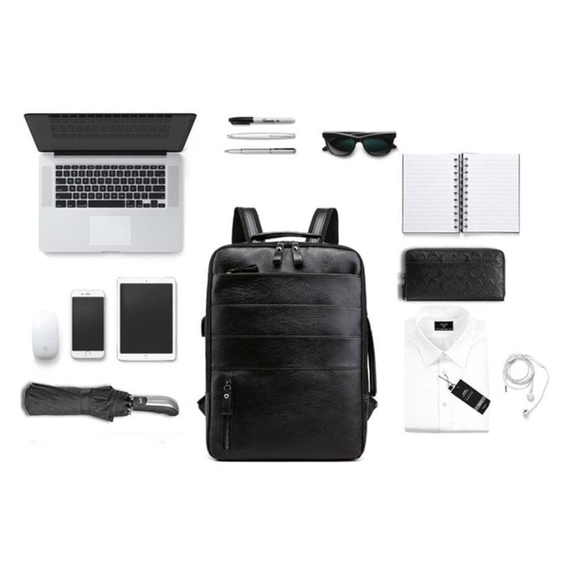 Business Backpacks For Men Waterproof Pu Leather Laptop Bag Large Capacity Usb Charging Rucksack Male Fashion Bagpack