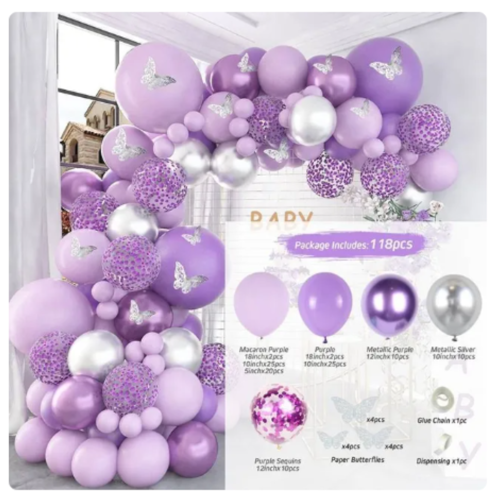 Butterfly Balloons Garland Arch Kit Purple Birthday Party Wedding Decor
