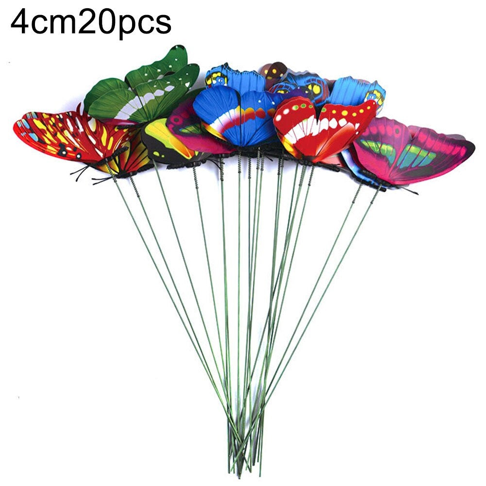 10/20/50Pcs Artificial Butterfly Insert Rod Garden Decor Diy Flower Arrangement