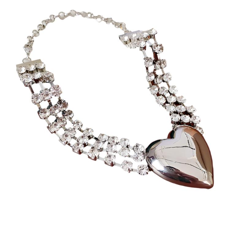 Veile Studios Fashionable Multi-Layer Heart Crystal Inlaid Necklace Luxury Choker Jewelry