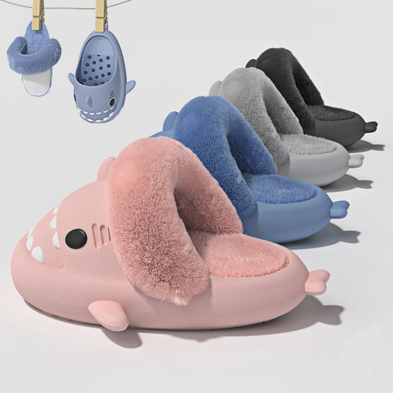 Winter Shark Slippers Detachable Warm Fuzzy Bedroom House Shoes Women