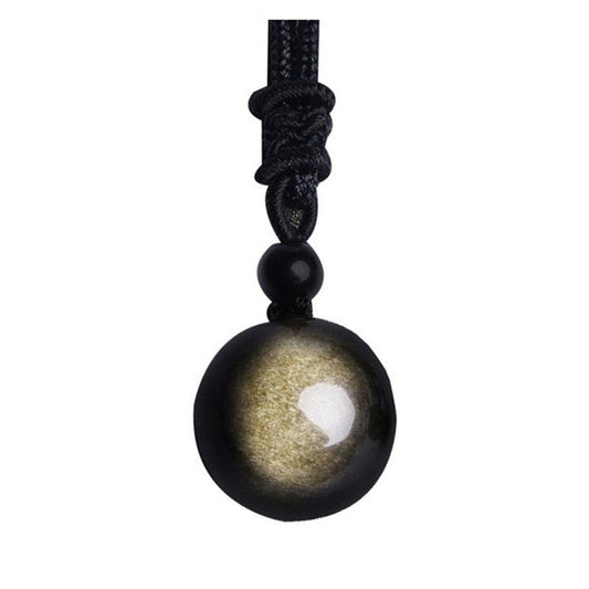 Veile Studios Lucky Black Gold Natural Obsidian Stone Pendant Necklace