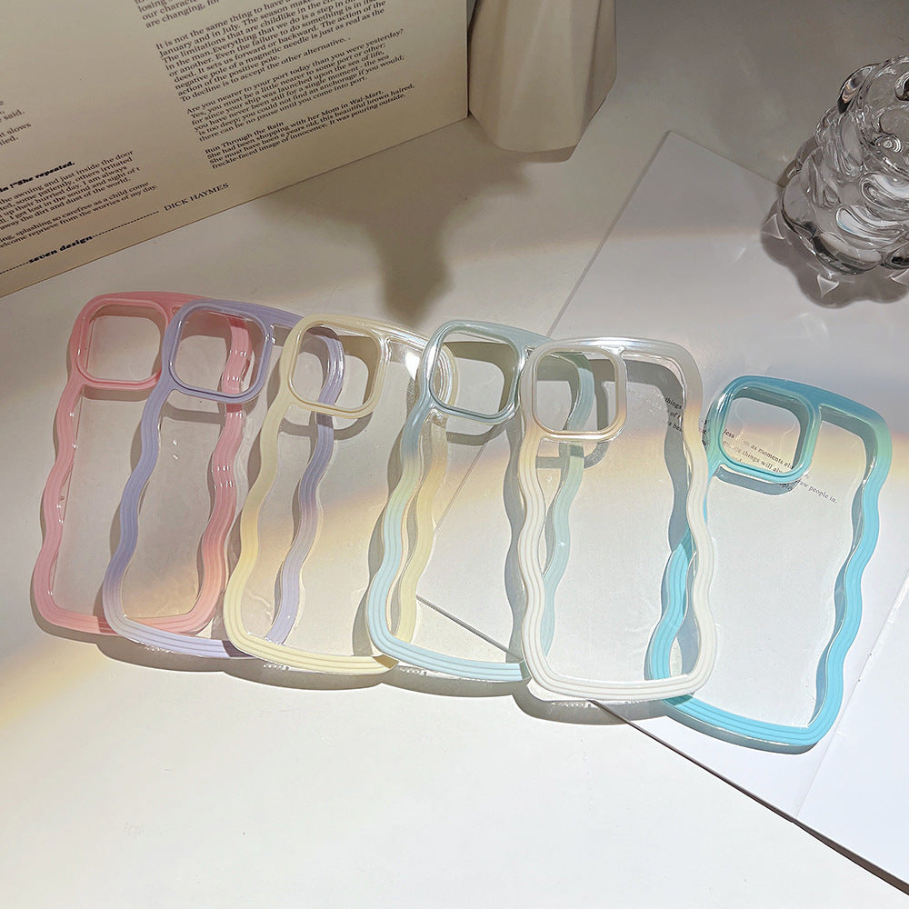 Wave Border Mobile Phone Case Solid Color Simple Candy