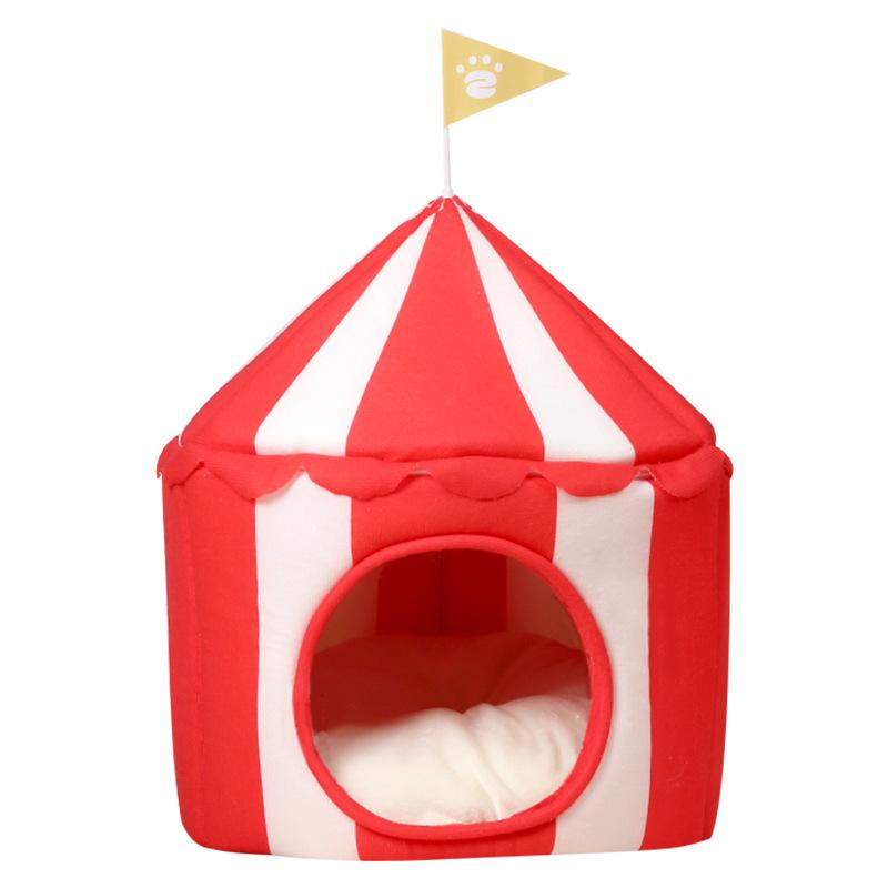 Cute Red White Circus Tent Cat Bed Indoor Pet Nest