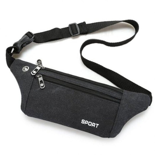 Canvas One Shoulder Outdoor Men Multi Function Waist Pack With Strap Black