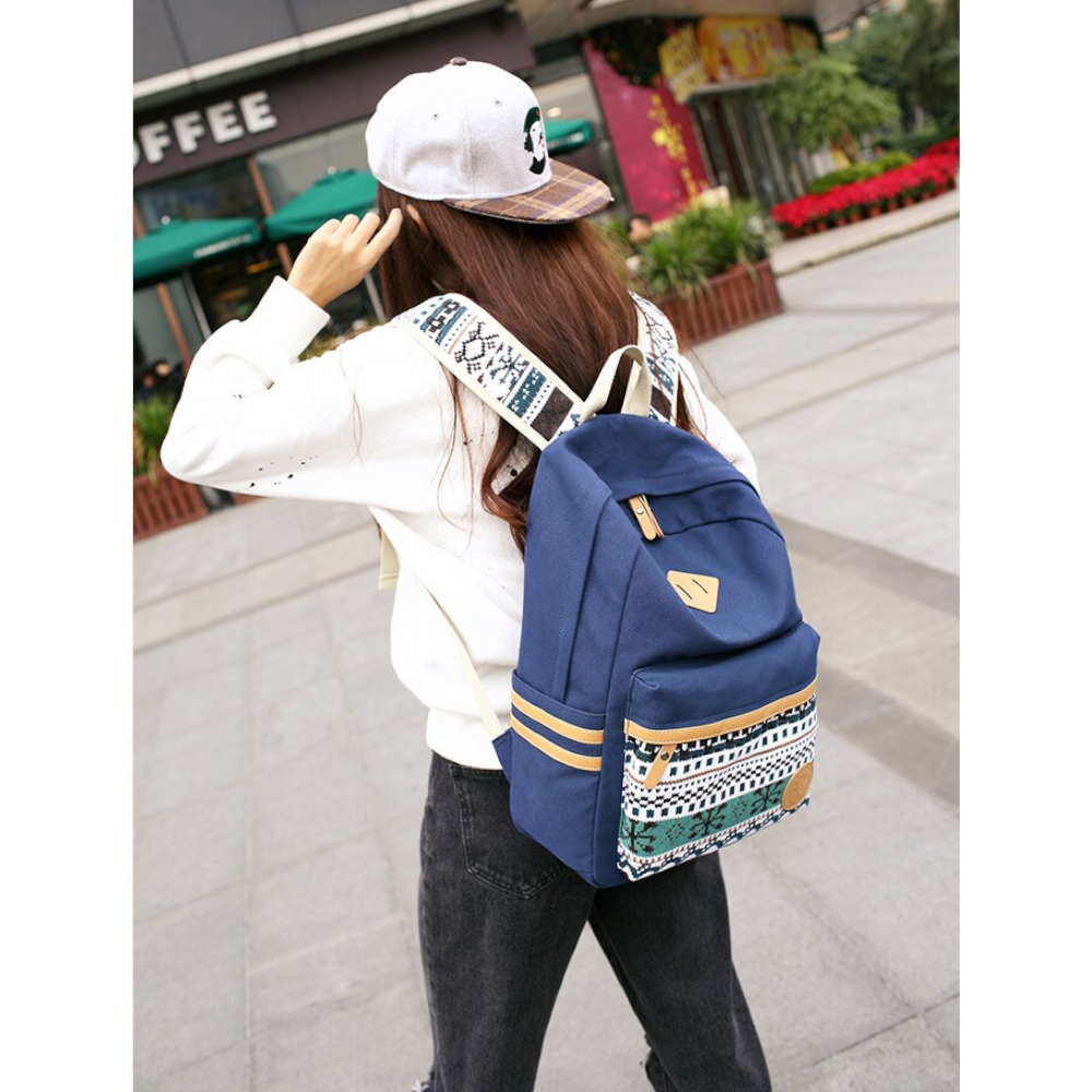 Canvas School Backpack Laptop Bag Shoulder Daypack Handbag