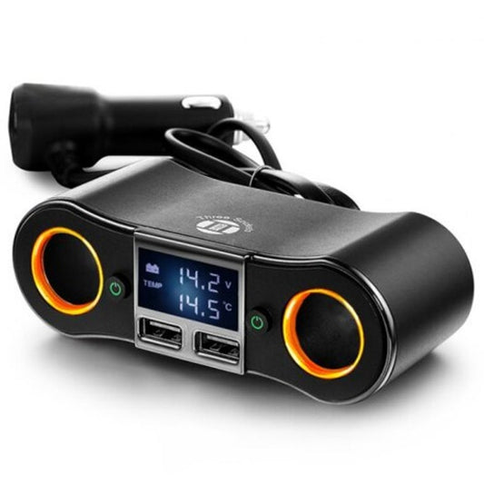 2 Usb Output Cigarette Lighter Socket Splitter Adapter 12 24V 80W Power Supply With Independent Switch Black