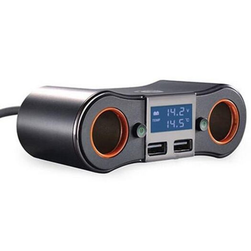 2 Usb Output Cigarette Lighter Socket Splitter Adapter 12 24V 80W Power Supply With Independent Switch Black