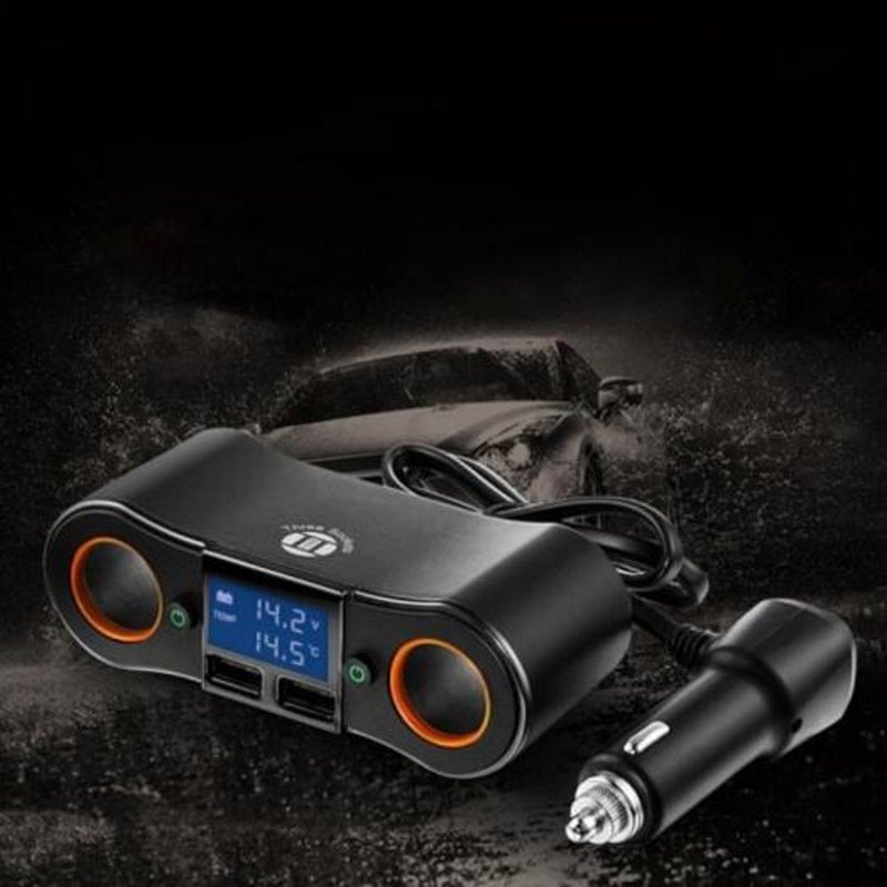 2 Usb Output Cigarette Lighter Socket Splitter Adapter 12 24V 80W Power Supply With Independent Switch Black