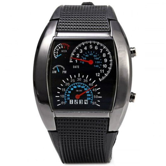 Veile Studios Car Speedometer Shaped Dial Male Led Watch Black