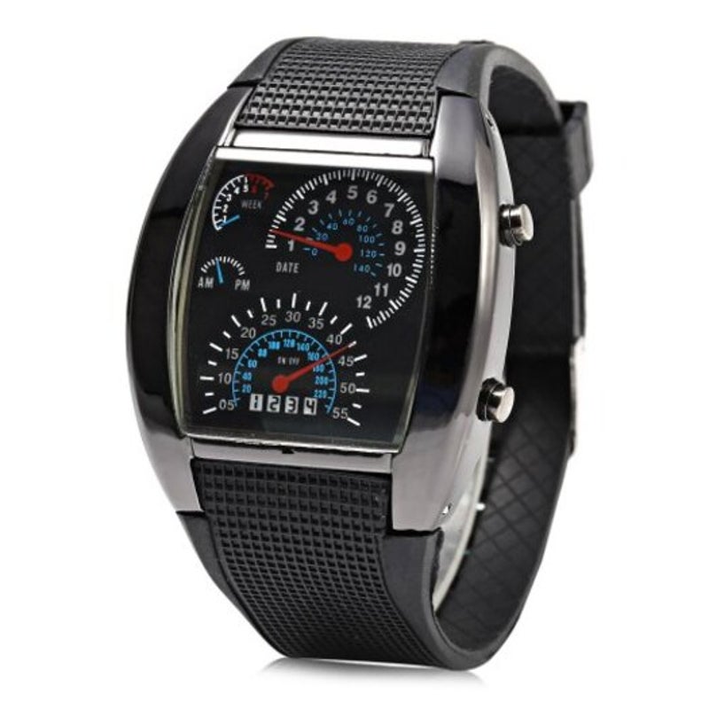 Veile Studios Car Speedometer Shaped Dial Male Led Watch Black