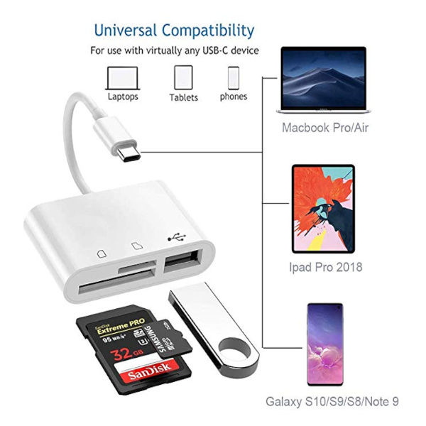 Card Readers Usb Sd Type To Camera Memory Tf Micro 3 In 1 Adapter Compatible With Macbook Pro Air / Ipad 2018 Samsung Ga