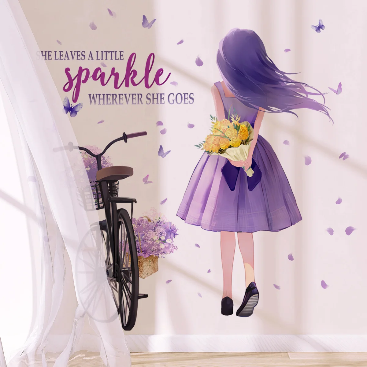Cartoon Moon Butterfly Girl's Back Self-Adhesive Wall Stickers For Kids Room Girls Decoration Bedroom