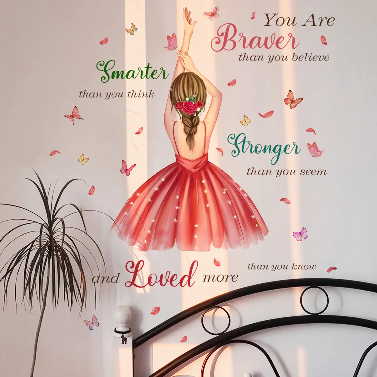 Cartoon Moon Butterfly Girl's Back Self-Adhesive Wall Stickers For Kids Room Girls Decoration Bedroom