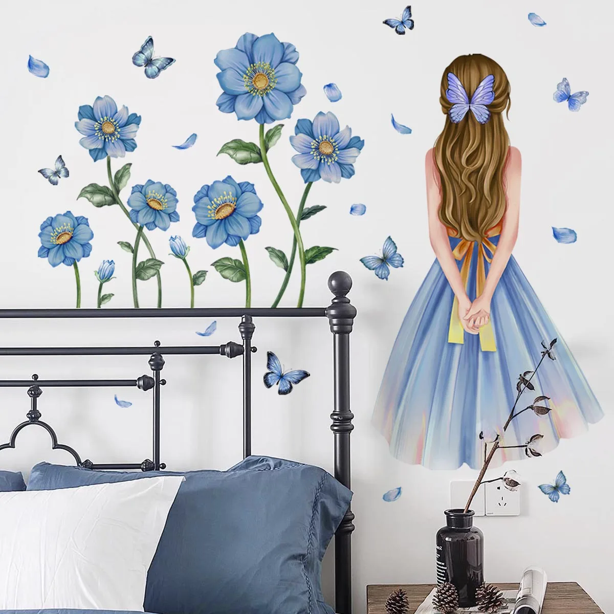 Cartoon Moon Butterfly Girl's Back Self-Adhesive Wall Stickers For Kids Room Girls Decoration Bedroom
